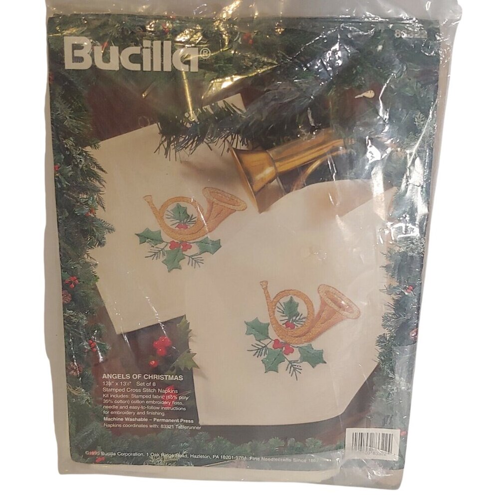 Bucilla Angels Of Christmas Cross Stitch Kit Fabric Napkins Set Of 8 Craft New